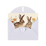 WHJSHOP Weiße Grußkarte, Vintage-Blume, Hase, Osterdruck, perfekt für Valentinstag, Hochzeitstag und Party-Einladungen