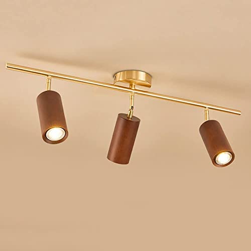 Spot LED de plafond en bois de noyer avec rail rotatif réglable pour cuisine, salle à manger et couloir. Lampes d'accent directionnelles à 2 lumières, 3 lumières, 6000 K.