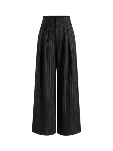 CIDER Womens Pants Striped Pleated Wide Leg Trousers Office Business Casual Mid Waist Button Pants for Women