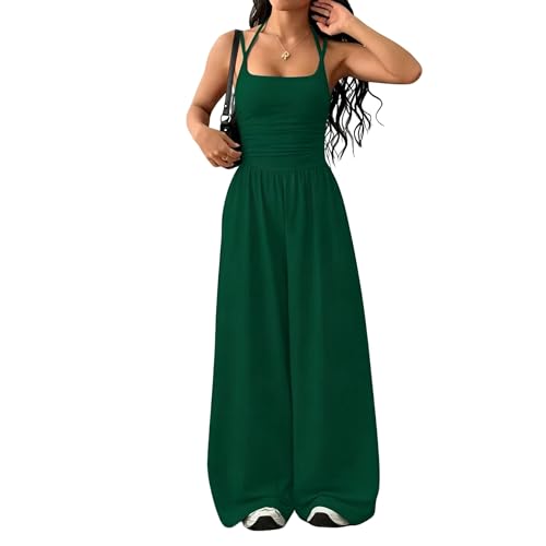 Mono de tirantes elásticos verde oscuro XL con pantalón holgado