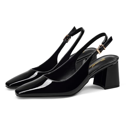 GENSHUO Slingback Heels for Women Pumps Square Closed Toe Low Chunky Block Heel Dress Pumps Comfortable Slip On Work Wedding Casual Office Shoes