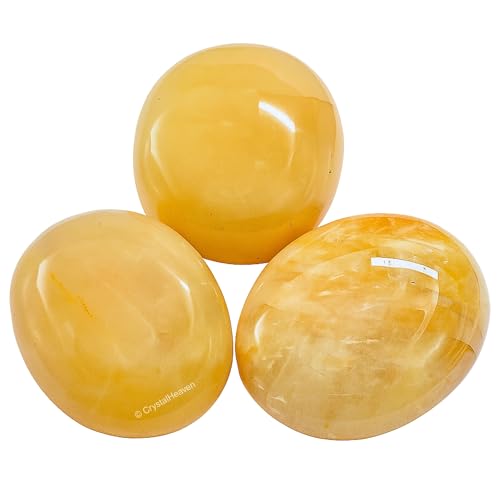 Image of Certified Yellow Aventurine Crystal Palm Pebbles Stones for Anxiety Stress Relief Massage - AAA Grade Original Healing Gemstone Agate Palm Stone for Yoga Meditation Spiritual Reiki Feng Shui