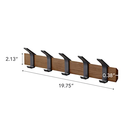 Yamazaki 4115 RIN Wall Coat Rack, Brown, Wood/Aluminum, Minimalist Design, 50 x 6.5 x 10 cm (LxWxH), Black - Image 2