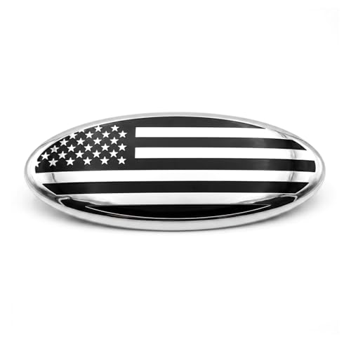 Image of 9.5 Inch Front Grille Rear Tailgate Emblem Compatible with 2015-2024 Ford F150, Aluminum Oval Overlay American Flag Decals Exterior Accessories(Silver)