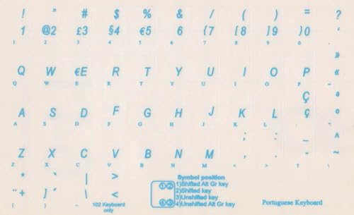 Keyboard Sticker PORTUGUESE_TR_BLUE Portuguese Keyboard Stickers Transparent Background Blue Lettering thumb #2