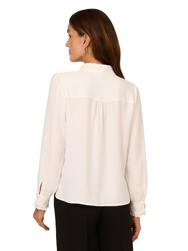 Image of Adrianna Papell Women's Long Sleeve Woven Button Front Top with Contrast Neck Tie