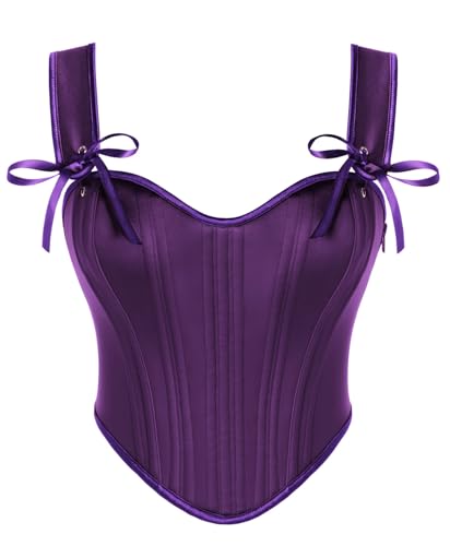 Scarlet Darkness Corset Tops for Women Vintage Renaissance Sweetheart Fishboned Bustier Tops Purple Size 10