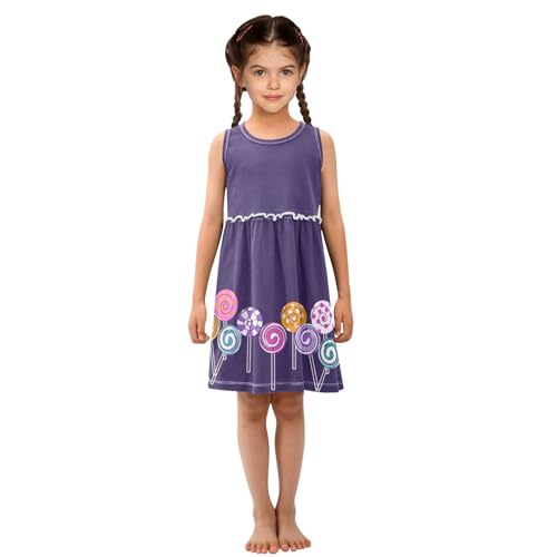 Girls Sleeveless Casual Dress Striped Lollipops Colored Polka Dot Cotton Summer Clothes for Kids 2T-8Y4