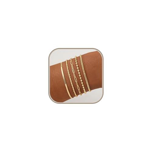 Gold Bracelets for Women Stack Non Tarnish, 14K Gold Plated Stackable Bracelets Set for Women...
