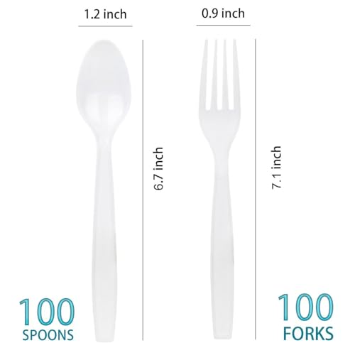 Image of MOACOCK 200 Count White Plastic Silverware, Heavy Weight Plastic Forks Spoons Disposable Utensils Cutlery Set for Wedding Party Supplies Everyday Use