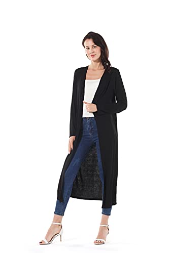 Image of Women's Solid Sweater Essential Duster Long Cascading Open Front Lightweight Blue Cardigan