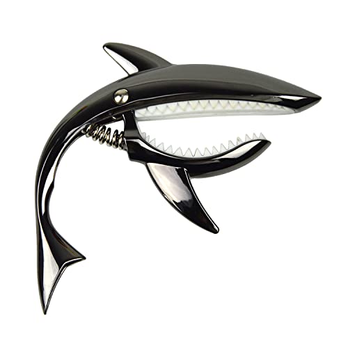 GERUI Cejilla de tiburón de aleación de zinc para guitarra acústica y eléctrica, ukelele de 6 + 12 cuerdas con buen agarre, sin zumbido y duradero, diseño de tiburón (negro)