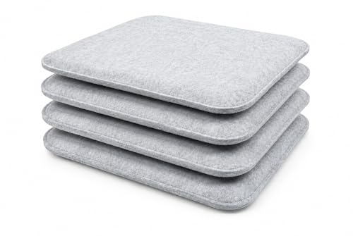 KAMACA Sitzkissen 4er Set 35x35 cm Eckig Hellgrau Filz Stuhlkissen Gepolstert mit Schaumkern Sitzpolster für Stuhl Esszimmer Küche Balkon & Gartenstuhl