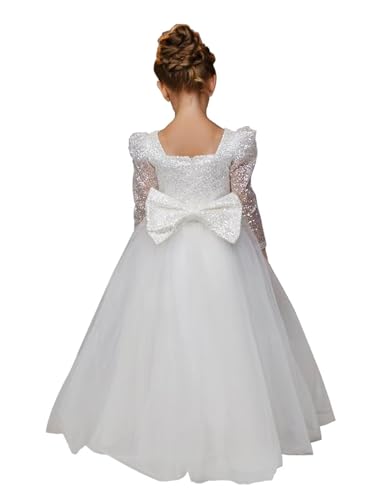 Sparkle Sequin Flower Girl Dress for Wedding Kids Puffy Tulle Long Princess Pageant Dress Bowknot Prom Ball Gowns2