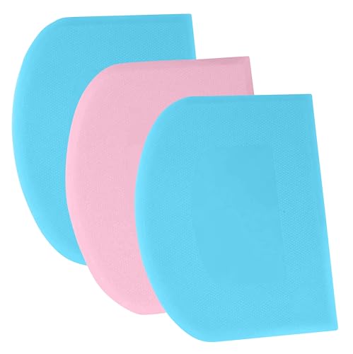 SURDOCA Dough Bench Scraper - 3P 7.1x4.9" Plastic Flexible Bowl Scraper, Sharp Edge & Angles Cake Scraper. Non-Slip Bakeware Decorating Tools Sculpting & Modeling Tools - Blue+Pink+Blue