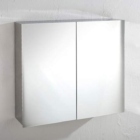 clickbasin Double Door Mirror Bathroom Wall Cabinet Stainless Steel Square 610mm x 600mm Madrid Range Cover