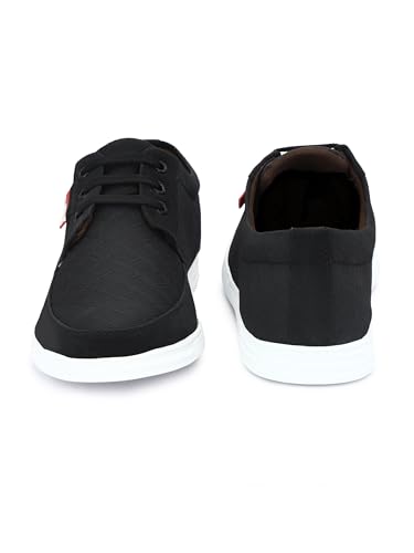 Image of Le Greem Men's Casual Lace-Up Shoes | Lightweight Synthetic Upper | Stylish & Comfortable Sneakers with Anti-Slip Sole - Black
