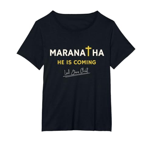 Jesus is Comming Maranatha Christian Bible Spiritual Vintage T-Shirt, Women's Plus, Black, 5X