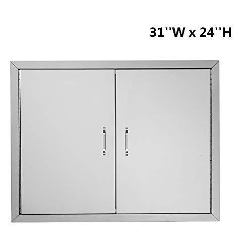 Rovsun Outdoor Kitchen Access Door, 31" W X 24" H Double Bbq Door, 304 Stainless Steel For Outside Kitchen Commercial Grilling Station Barbeque Grill Oven Island Outside Storage Cabinet #TOP7