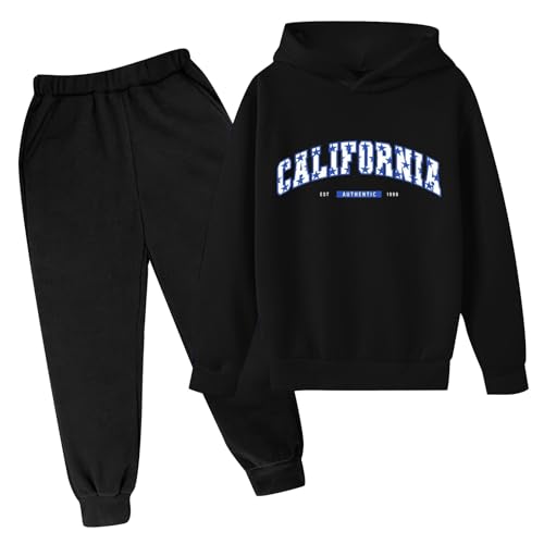 CALIFORNIA Girls Boys 2 Piece Tracksuit Graphic Hoodie Sweatshirt and Jogger Outfits Oversized Preppy Clothes