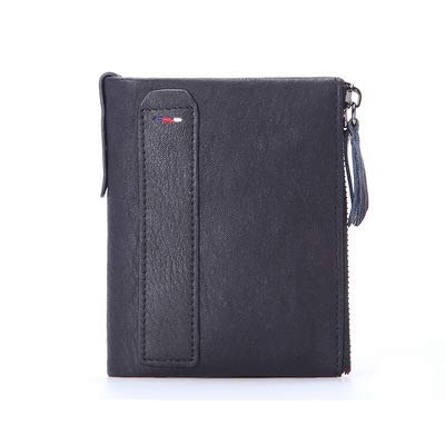 Preisvergleich Produktbild Serious Lamp Schlanke, Diebstahlsichere Geldbörse Echtleder-Herren Kreditkartenhalter mit Doppelrei ßverschluss RFID Blockier Brieftasche Münzfach,Schwarz