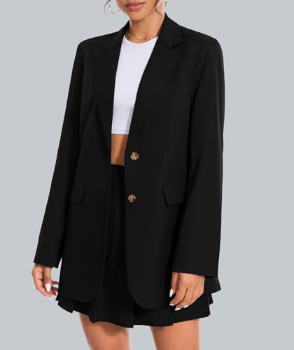 Casly Lamiit Womens Two Piece Skirt Set Business Casual Blazer Outfits High Waisted Pleated Skort Fall Long Sleeve Formal Work Dress Suit Black L - Thumbnail 6