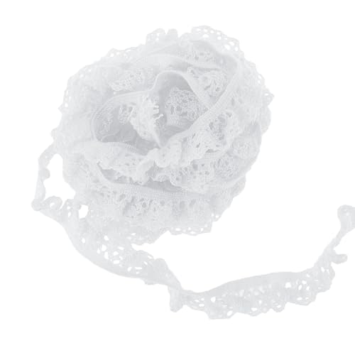 CAPASTEC フリルレーストリム ホワイト 1個 手芸用 1.5cm 綿糸 弾力性 ギャザー付き ゴム入り
