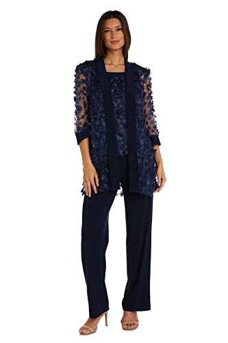 R&M Richards Women's 3D Flower Embellished Two-Piece Pant Set #TOP24