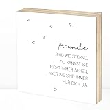 Wunderpixel® Holzbild Freunde sind wie Sterne - 15x15x2cm zum Hinstellen/Aufhängen, echter Fotodruck mit Spruch auf Holz - schwarz-weißes Wand-Bild Aufsteller zur Dekoration oder Geschenk-Idee