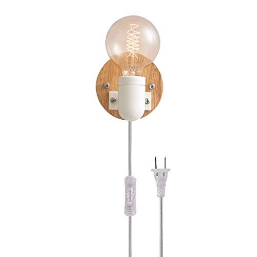 Anlampha Plug In Wall Lamp,Farmhouse Wall Sconce With Plug In Cord,Wood And Ceramics Wall Mounted Lights Fixture With On/Off Switch For Bathroom,Bedroom,Living Room, Mirror,Hallway(Plug-In) #TOP2