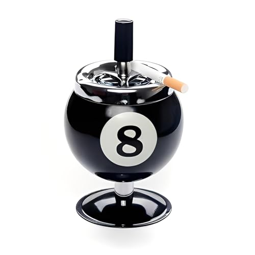 DBAILY Cenicero giratorio, bola de billar estilo con número 8, diámetro de 9 cm, cenicero para exteriores, cenicero con tapa