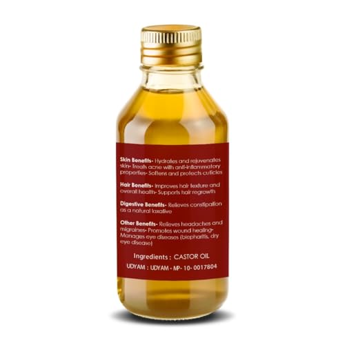 Image of Pure & Cold-Pressed Castor Oil | 100% Natural Ayurvedic Oil for Hair Growth, Hair Fall Control & Thick Eyebrows | Deep Scalp Hydration & Dandruff Control | Moisturizes Skin, Nails & Cuticles | Multi-Purpose for Hair, Skin & Joint Pain Relief for Men & Women (100 ML)