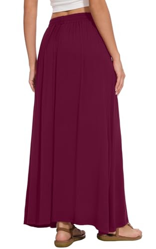 Image of Womens Maxi A-line Long Skirt Casual 2026 Elastic High Waist Flowy Skirts with Pockets