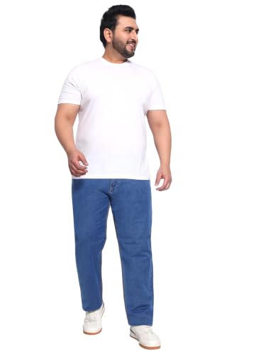 Image of Cotton Comfort Fit Jeans for Men | Full-Length Solid Denim Pants with Button Closure, Embroidered Design, Mid-Rise Casual Trousers for Daily | Classic Jeans for Office Bottoms (DI-249)