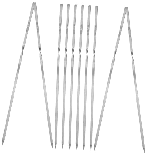 PHENOFICE 10Pcs Stainless Steel Skewers for Grilling Flat Barbecue Meat Kabob Sticks Dishwasher Safe Bbq Tools for Family Gatherings Outdoor Activities