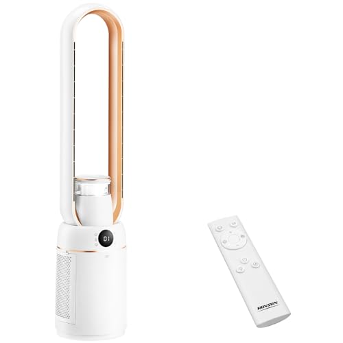 ROVSUN 43 4-in-1 Bladeless Tower Fan with Air Purifier UV Sterilisation & Humidifier 80 Oscillating 32 Speeds 25dB 15H Timer 4 Modes Remote Control Quiet Cooling Fan for Bedroom Office