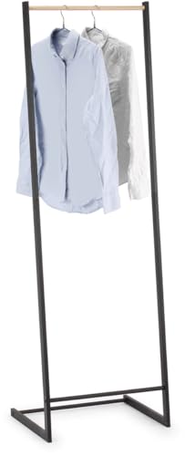 WDMT Perchero minimalista de metal y madera, 50 x 40 x 160 cm, elegante y compacto para dormitorio, pasillo o sala de estar, color negro mate