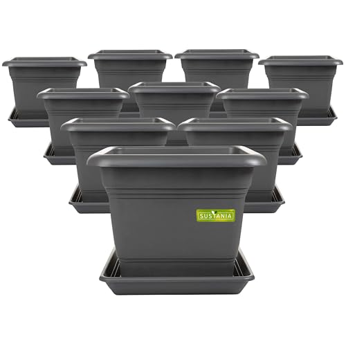 2friends Sustania Grand bac à Plantes extérieur, Set de 10-40x40 Pot de Fleurs Robuste, Grand bac à Fleurs, Cache-Pot Anthracite, Pot de Plantes Haut pour Jardin & terrasse