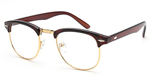 ESupFly Retro Clear Lens Glasses UV400 Eyeglasses Glasses Frame Nerd Glasses Frame for Men Women (gold+brown, clear)