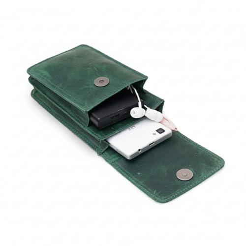 Image of MENSCH Genuine Leather Multifunctional Phone Mobile Pouch Waist Bag with Belt Loop for Accessories, Apple iPhones, Smartphones, Androids Upto 6.7 inch for Daily Use, Travelling for Men & Women (Green)