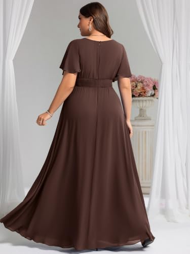 Image of Ever-Pretty Plus Elegant Formal Dresses for Curvy Women Round Neck Short Sleeves Chiffon Bridesmaid Mother of The Bride Dress