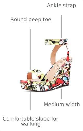 Image of Aachcol Women Platform Wedge Sandals Round Peep Open Toe Ankle Strap Slingback Two-Piece Chunky Block High Heel Dress Shoes Pumps Party Patent 4 Inch