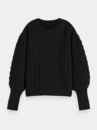 Image of rrhss Girls Cable Knit Sweaters Kids Fall Fashion Puff Sleeve Ribbed Cuffs Crewneck Clothes 5-14 Years