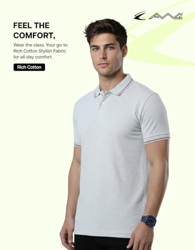Image of AWG ALL WEATHER GEAR Rich Cotton Polo T-Shirt | Half Sleeve Classic Fit | Soft Breathable Solid Tee | Casual & Office Wear | Comfortable Everyday Cotton Polo | Mens Tshirts