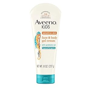 Aveeno Kids Sensitive Skin Face & Body Gel Cream with Prebiotic Oat, Clinically Proven 24 Hour Hydration for Soft Skin, Quick Drying and Lightweight, Hypoallergenic, 8 oz.