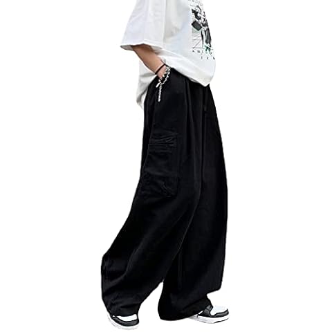 Baggy Cargo Pants Gothic Harajuku High Waist 90s Loose Y2K Women Streetwear Loose Trousers (Black,S) Cover