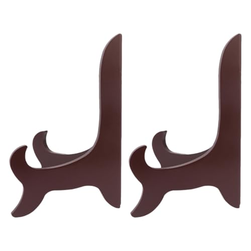 FUNOMOCYA 2Pcs Wooden Plate Holder Display Stand for Plates Easel Design for Dinner Plates and Decorative Storage Stable Base for Tabletop Use