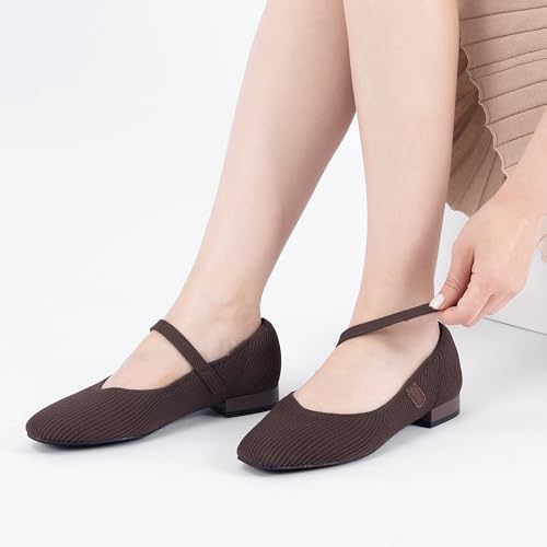 Women's Mary Jane Flats with Arch Support, Square Toe Ballet Flats, Comfortable Knit Dress Shoe4
