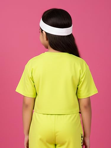 Image of KiddoPanti Girls 100% Cotton Solid Drop Shoulder Half Sleeve Round Neck Crop Tee