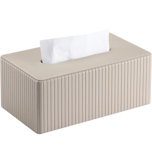 KINGFOM Kosmetiktücherbox Taschentuchbox Rechteckige Tissue Box Tücherbox für Wohnzimmer Badezimmer & Büro Dekorative Taschentücher Box Taschentuchspender aus PU Leder (Beige Rechteckige)